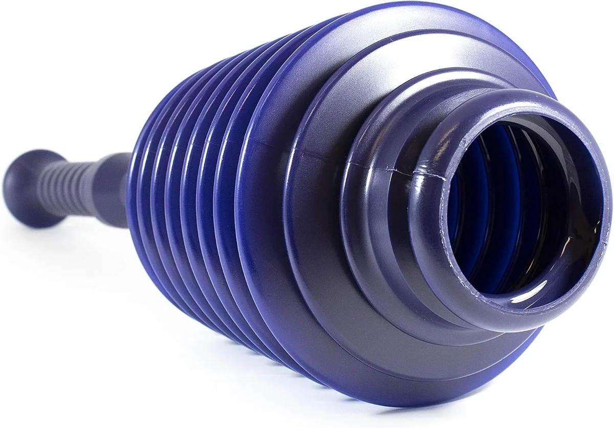 The folded bellows and tri-level nozzle of a Master Plunger 100
